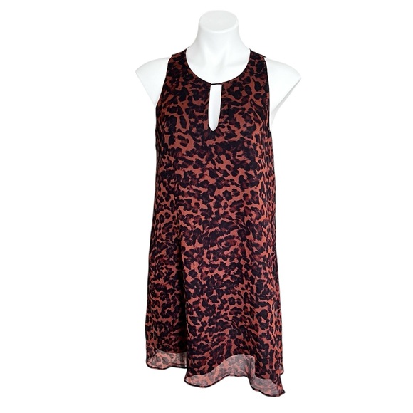 Lavender Brown silk leopard print A Line sleeveless dress size large - Picture 10 of 10